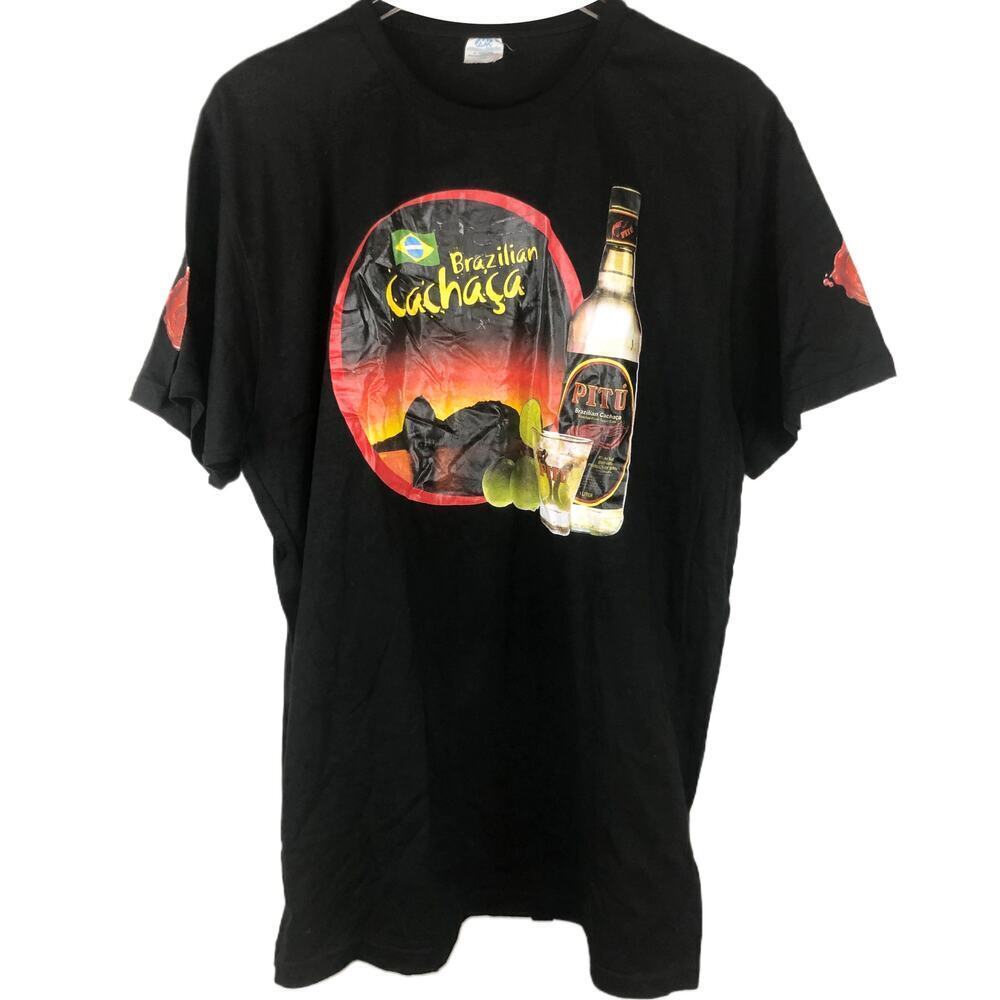 Vintage Brasilian Cachaca Pitu Promotional Mens‎ Black T-Shirt Size XXL
